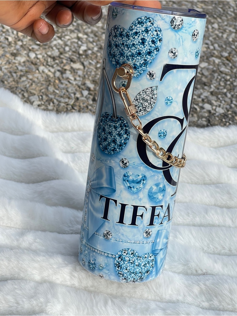 Tiffany Blue Jeweled Tumbler with Gold Chain - Picture 3 of 7